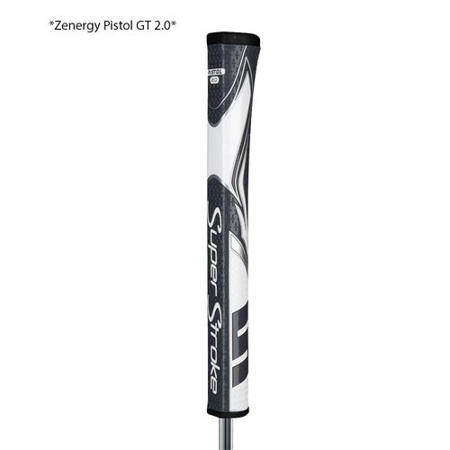 SuperStroke Zenergy Pistol 2.0 Golf Putter Grip with No Taper Enhanced SPYNE Technology, New Multi-Zone Texturing and Tech-Port, Grey/White