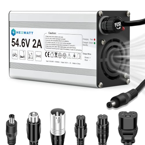 54.6V 2A Lithium-Ion E-Bike & Scooter Charger with 7 Connectors - Lab-Tested Safety