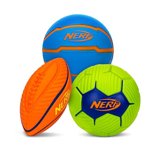 Nerf Mini Foam Sports Ball Set - 3 Pack, Orange Green Blue, Indoor Outdoor Play