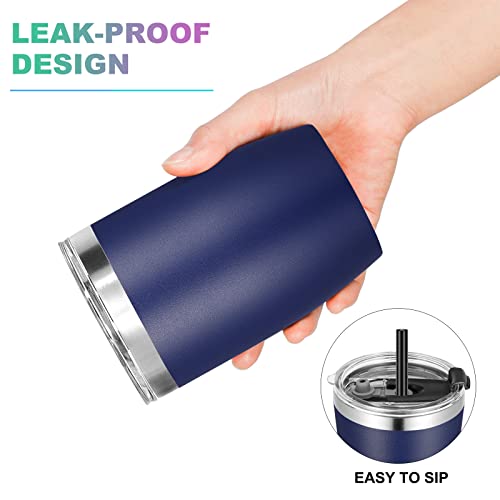 Navy Blue 12 oz Stainless Steel Travel Tumbler with Lid & Straw - Reusable Double Wall Insulated Kids Mug