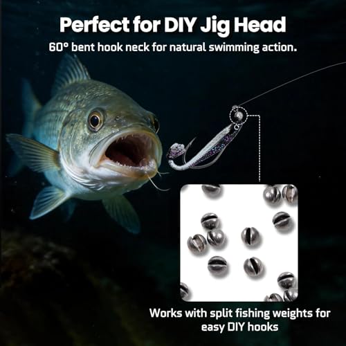 FishTrip 2/0 50pcs Long Shank Aberdeen Fishing Hooks - V Shaped Jig