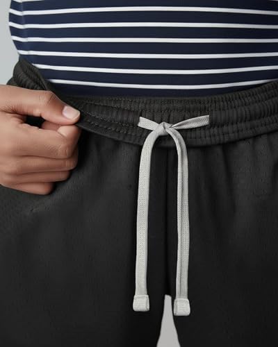 Boy's Athletic Mesh Shorts 5 Pack - Breathable Basketball Shorts - Large Black Grey Navy Variation