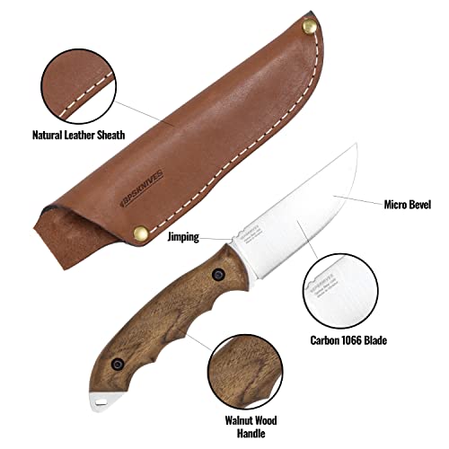 HK4 Fixed-Blade Carbon Steel Knife with Leather Sheath - Camping & Survival Utility Knife