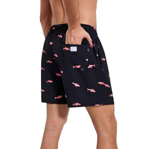 Mens Swim Trunks with Compression Liner 5" Stretch Beach Shorts 2 in 1 Quick Dry with Zipper Pockets Board Shorts