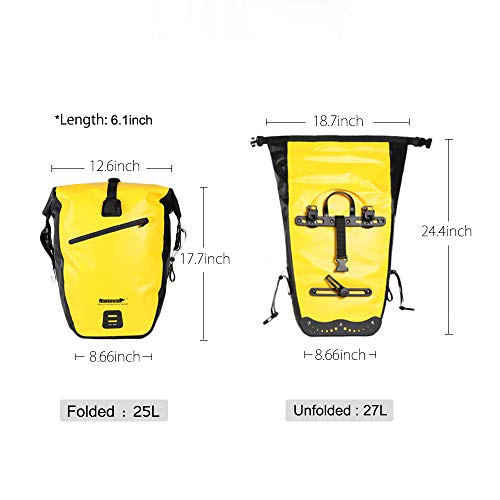 Waterproof Bike Pannier Bag 27L Yellow Cycling Saddle Bag with Shoulder Strap