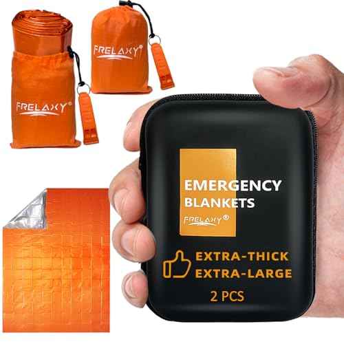 Frelaxy Emergency Blanket 2-Pack/4-Pack, Extra-Thick Extra-Large Space Blankets with Whistles, Storage Pouchs, and EVA case