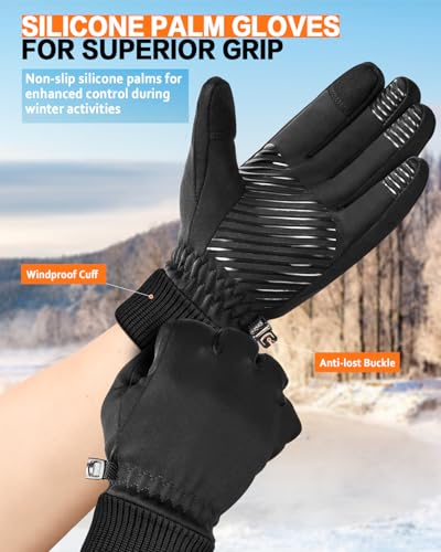 FEWTUR Waterproof Winter Gloves Black Medium Padded & Warm
