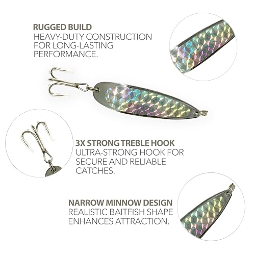6 Pack 2oz Crocodile Spoon Fishing Lures with Treble Hooks - Yellow Silver