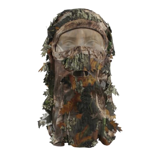 Camouflage Leafy Full Face Mask Headwear - Coffee Camo, 2-in-1 Adjustable Sniper Veil for Hunting & Wildlife