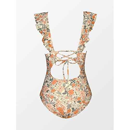 CUPSHE Women's Ruffled One Piece Swimsuit V Neck Lace Up