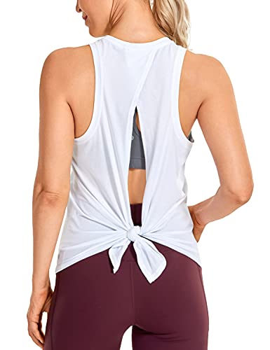 Large White Pima Cotton Tank Top for Women - Open & Tie Back Sporty Design