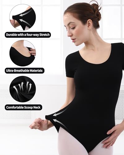 Women's Short Sleeve Gymnastics Leotard Ballet Bodysuit Black Small - iMucci