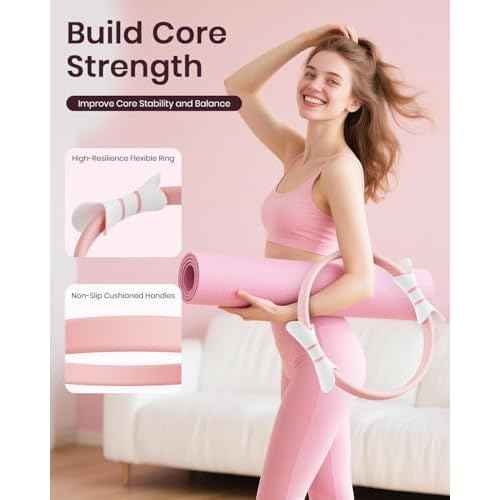 Pilates Ring Set for Women, Home Workout Pilates Equipment with Resistance Bands, 14'' Magic Circle, Mini Ball, Pilates Starter Kit for Strength, Toning and Flexibility, Workout Guide Included