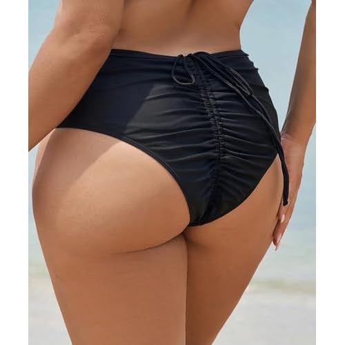 Leoparts Plus Size Women's Bikini Bottom High Waisted Drawstring Swimsuit Bottoms Ruched Full Coverage Bathing Suit Briefs