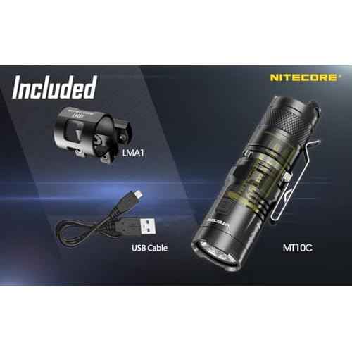 Nitecore MT10C 920 Lumen ARC Rail Tactical Helmet Light, Rechargeable and Rotary with Red Light