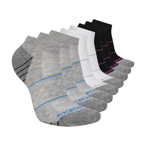 Skechers Women's Low Cut Work Socks 8-Pack with Cushion & Mesh Ventilation - Light Grey Heather/White/Black, Size 9-11