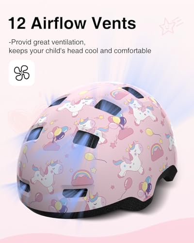 Toddler Bike Helmet with Adjustable Dial Fit - Unicorn2, Small 2-6 Years, 18.9-21.3 Inches