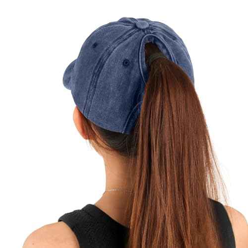 Ponytail Hats for Women - Distressed Hat with Ponytail Hole for Women Baseball Cap