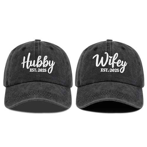 Hubby and Wifey Hats for Mr and Mrs, Engagement Anniversary Honeymoon Wedding Gifts Newlyweds Couples Baseball Cap