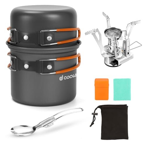 Camping Cookware Set with Pots Stove Spork & Carry Bag - Lightweight & Durable