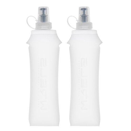 WRELS TPU Collapsible Soft Flask,Lightweight PBA Free Folding Running Water Bottles,Leakproof Durable Hydration Flask for Outdoors (500ml/16.9oz-2 Packs-White)