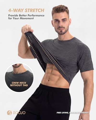 7 Pack Men's Athletic Short Sleeve T-Shirts - Quick Dry Gym Shirts, Heather Black & More XL