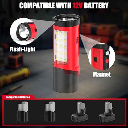ohyes Magnetic Work Light Fit for Milwaukee 12V Battery Max 650LM 2 in 1 Flash Light for Camping Jobsite & Workshop(Battery not Included)