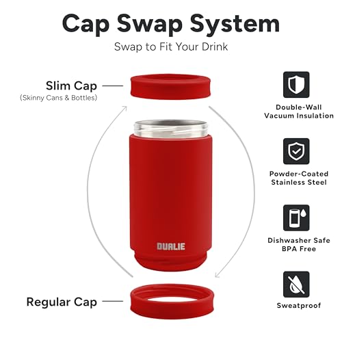 DUALIE 3-in-1 Insulated Can Cooler - Burnt Red - Fits 12 oz Cans, Slim Cans & Bottles