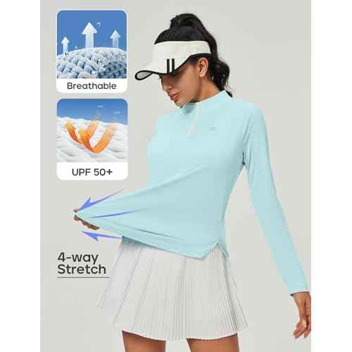 Heathyoga Womens Long Sleeve Workout Tops Golf Shirts for Woman UPF 50+ UV Sun Protection SPF Shirts Quarter Zip Pullover