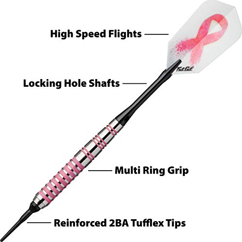 Soft Tip Darts Set with Case - 16g Pink Support Breast Cancer Awareness