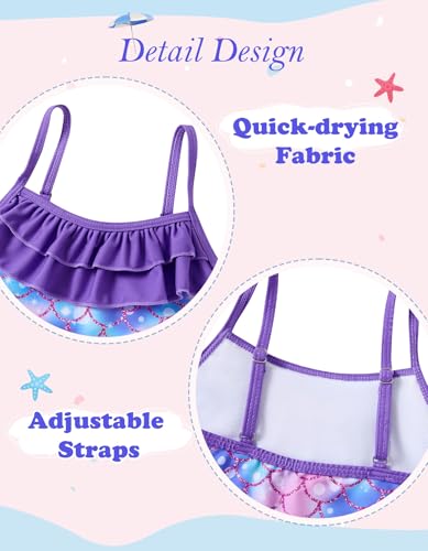 Little Girls Mermaid Bikini Set Ruffle Bathing Suit Purple 5-6 Years - Mermaid Scale