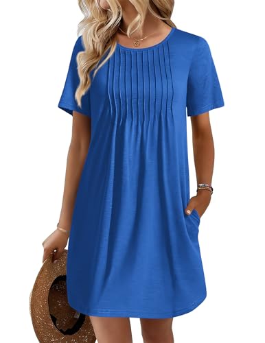 Ekouaer Women's Swimsuit Coverup T-Shirt Dress with Pockets - Blue, Large