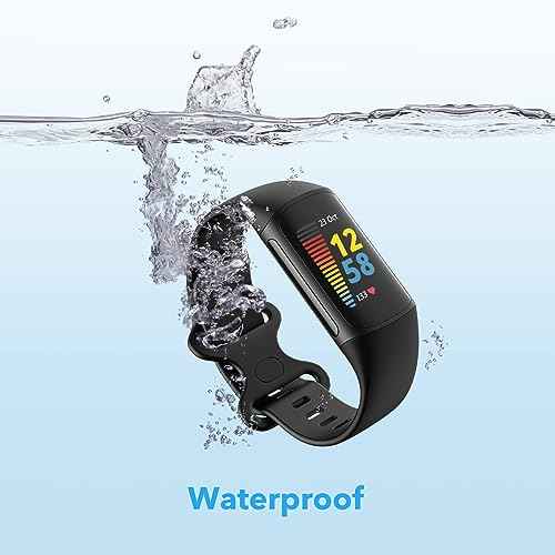 2 Pack Waterproof Bands Compatible with Fitbit Charge 5 / Fitbit Charge 6 for Women Men, Classic Soft Sports Replacement Wristbands for Women Men (Large 7.1''-9.1'', black/black)