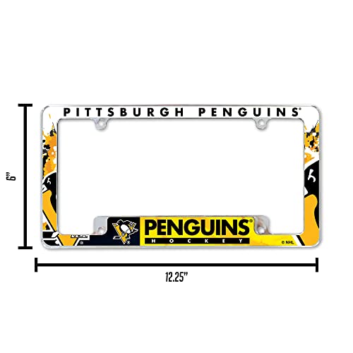 Pittsburgh Penguins License Plate Frame - 12" Chrome All Over Automotive Accessory - Standard Size