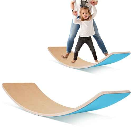 Fitvids Balance Board, 32 Inch Wooden Wobble Board, Montessori Rocker Yoga Curvy Board Natural Wood, Open Ended Learning Toy, Sensory Play Equipment for Office & Classroom, Multiple Colors