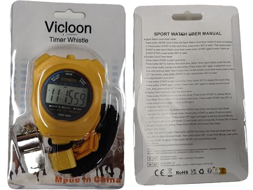 Vicloon LCD Digital Timeke,Sports Counter/Stopwatch Timer Portable with Stainless Steel Whistle,Applied to Running Football Basketball Swimming and Other Sports