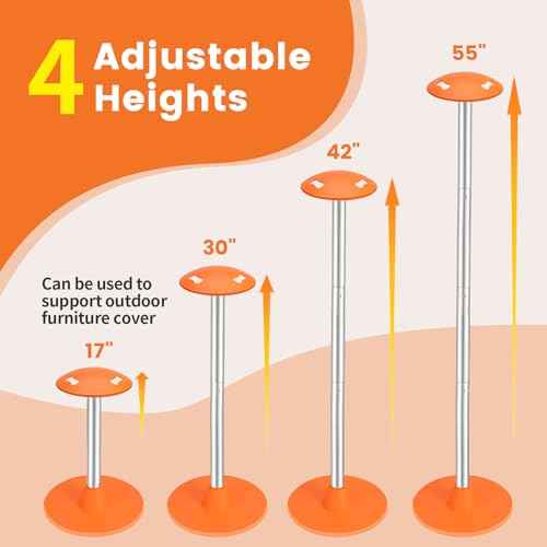 Tuszom Boat Cover Support Pole Systems with Anti-UV PE Ropes & 9" ABS Base, Highly Stable Windproof Support Pole - Adjustbale 1-1/8" in Diameter for V-Hull/Pontoon/Jon Boat Cover (2 Pack)