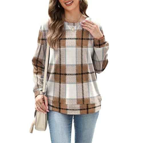 RUMIA Women's Crew Neck Sweatshirt Loose Pullover Long Sleeve Shirts Soft Tops for Women Fall Clothes 2025