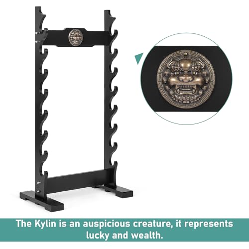 Lukar 8 Tier Floor Standing Sword Rack with Kylin Head Decoration - Samurai & Katana Display Stand