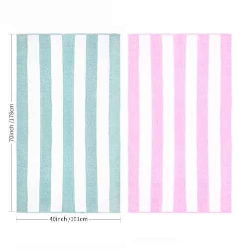 CLOWOOD Plush Oversized Beach Towel - Cotton 40 x 70 Inch Large Thick Pink Striped Cabana Pool Swimming Towel