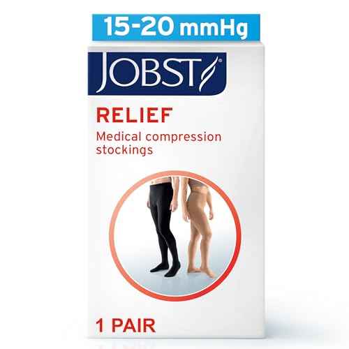 JOBST Relief Waist High Graduated Compression Stockings 15-20mmHg - Comfortable Unisex Design - Closed Toe, Beige, Petite Small