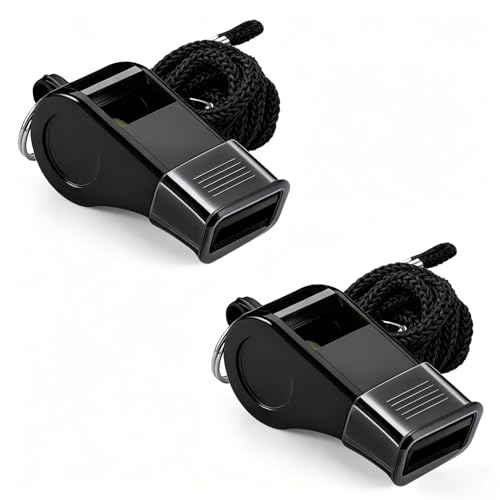 Black Pink Whistle Set with Lanyard & Mouthpiece - Loud 120dB Safety Sound