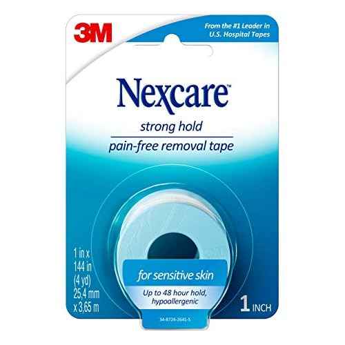 Nexcare Strong Hold Pain-Free Removal Tape for Sensitive Skin, 1 in x 4 yd, 1 Roll