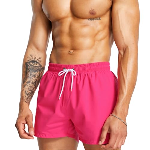 Mens Swim Trunks 5" with Mesh Lining Quick Dry Beach Shorts - Small Pink