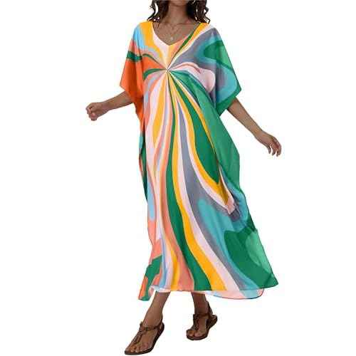 Kaftan Dresses for Women V Neck Caftan Long Batwing Sleeve Swimsuit Cover Up Beach Swimwear