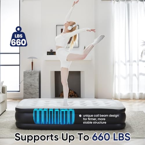 Sweetcrispy 18-Inch Queen Air Mattress with High Capacity Pump, Non-Slip Base