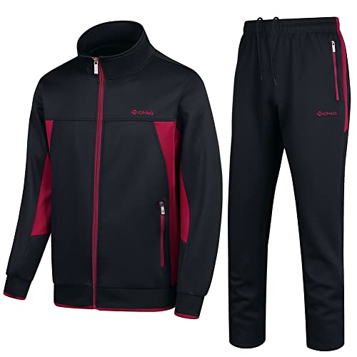 Men's Casual Athletic Tracksuit Set Large Black and Red - Full Zip Sweatsuit