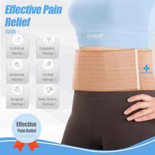 Umbilical Hernia Belt with Compression Pad Abdominal Support Binder for Men and Women Belly Button Navel Hernia Support Relieve Pain for Incisional, Ventral, Inguinal Hernia (Large)