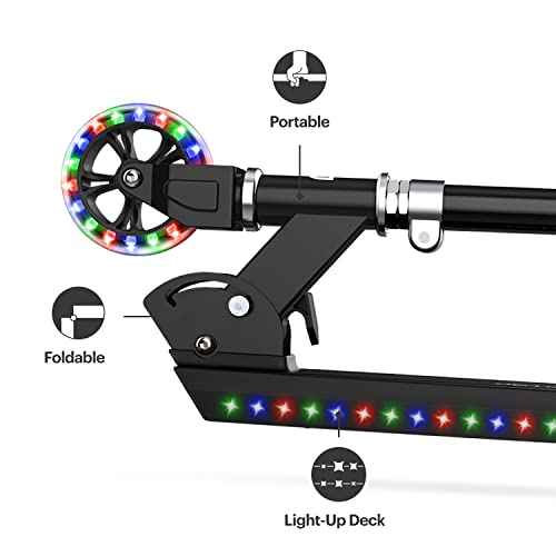 Jetson Jupiter Kids 2-Wheel Light-Up Kick Scooter, LED Lights on Handlebar, Stem, Wheels & Deck, Adjustable Handlebar, Rear Brake, Easy-Folding Mechanism, Ages 5+
