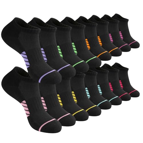 Ankle Socks for Women 8 Pairs Athletic Running Cushioned Low Cut Socks - Black